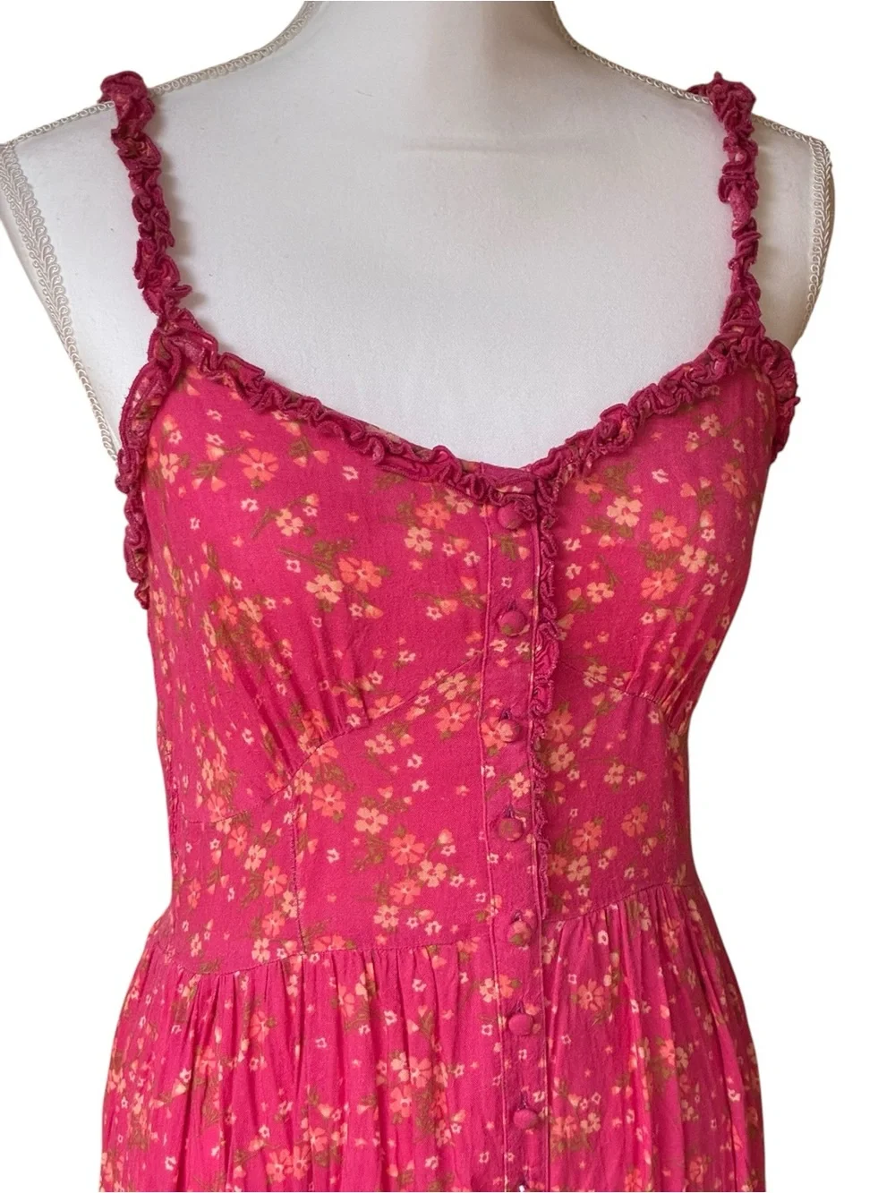 Patrons of Peace Fuchsia Pink Floral Midi Stretch Elastic Casual Flowy Dress S